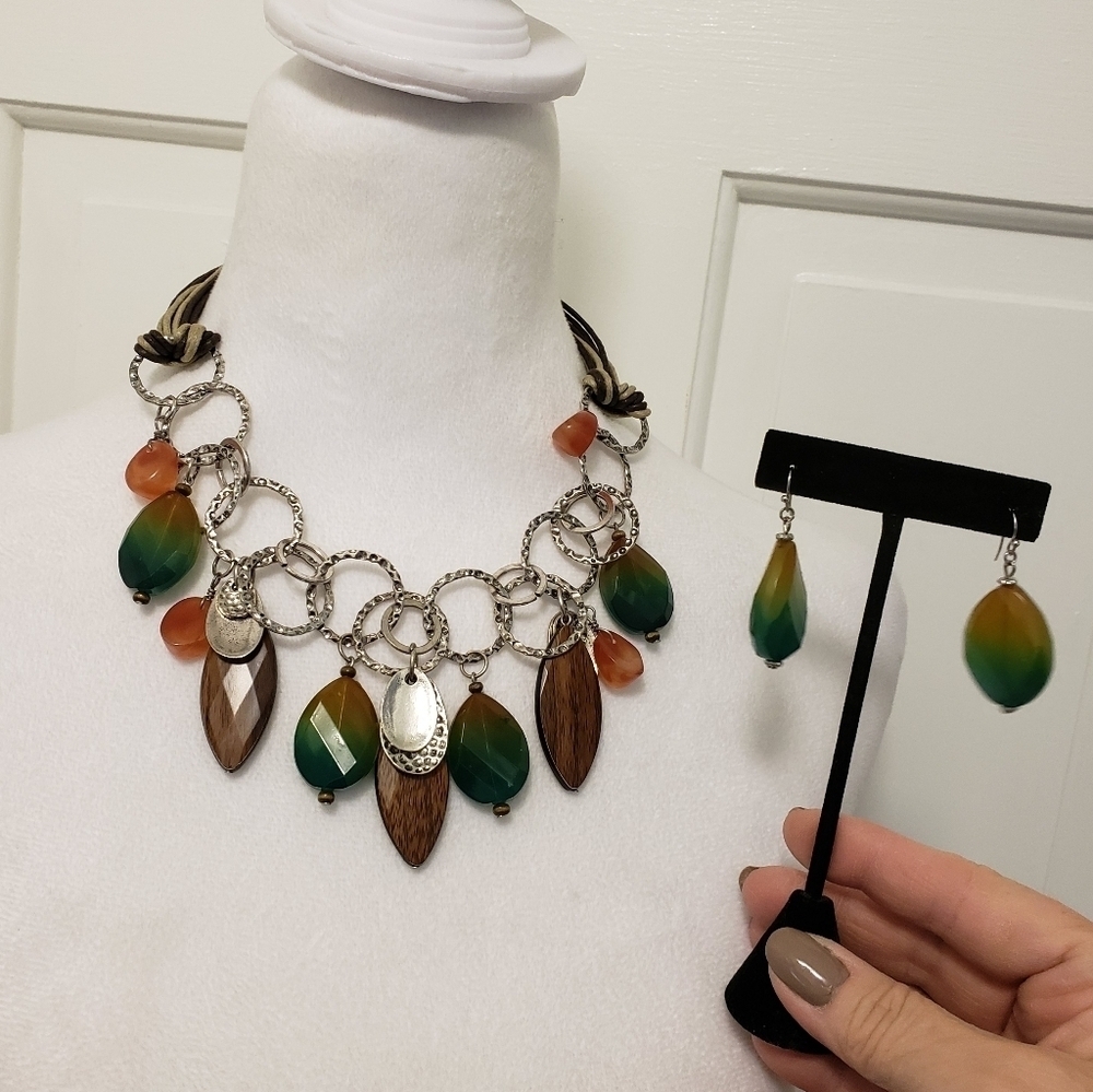 Fashion Jewelry Necklace & Earring Set, Boho, Colorful, Casual